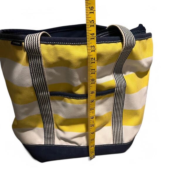 Lands’ End yellow and white striped thick canvas tote bag with navy blue trim - Picture 7 of 8